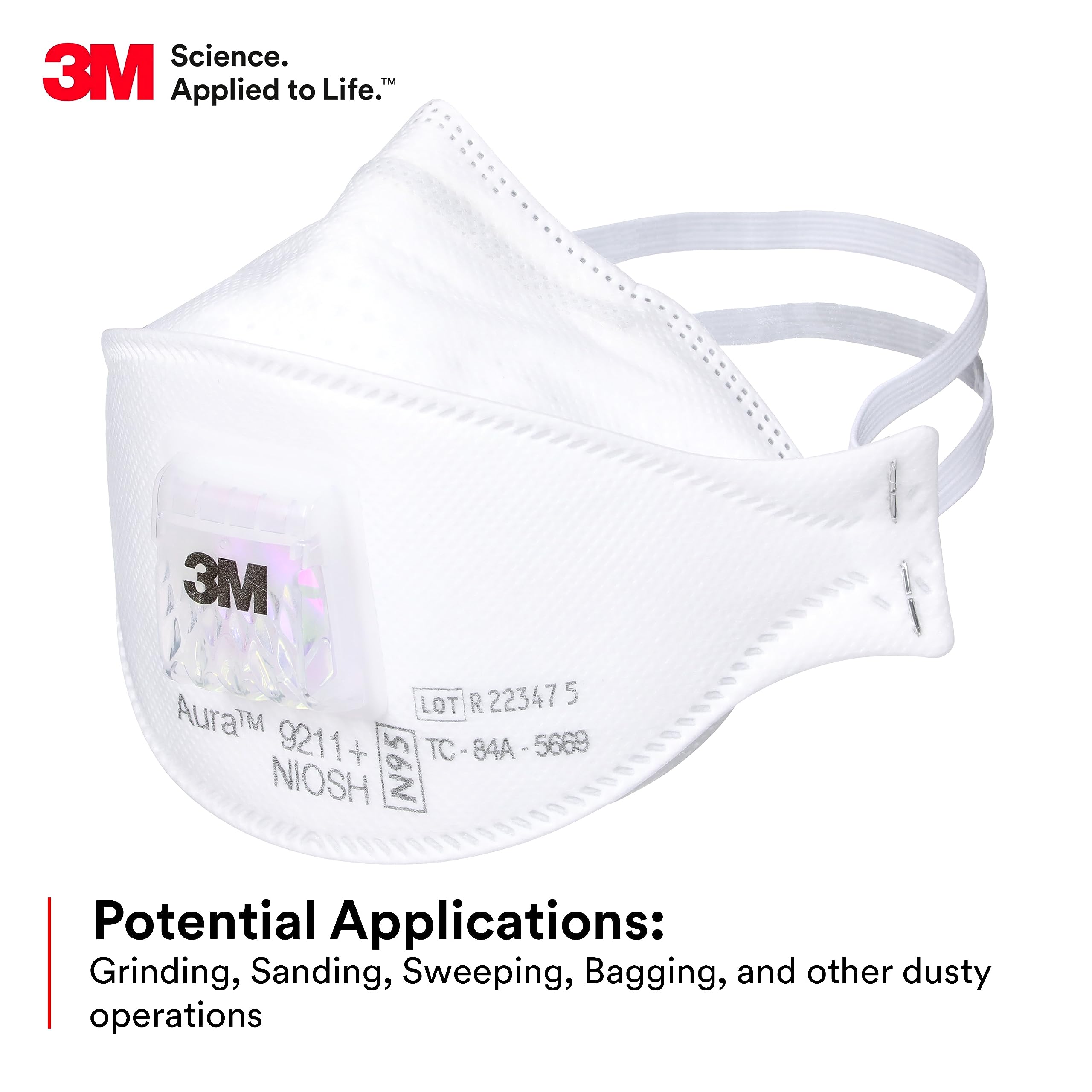 Dust Mask Construction - หน้ากากป้องกันฝุ่นละออง 3M Aura 9211+ แบบใช้แล้วทิ้ง มาตรฐาน